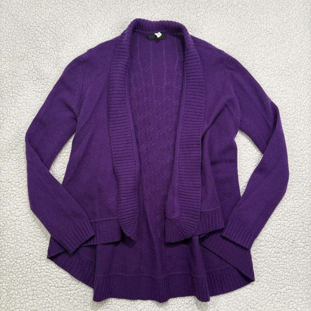 Forte 100% Cashmere Open Cardigan Sweater Womens M Draped Shawl Collar Purple